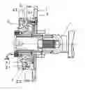 Fig. 01 - Gearbox comprising two rotatable disks which are arranged inside each other and are connected by means of a swash plate