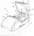 Fig. 01 - Vehicle entertainment system incorporated within the armrest/console of a vehicle with a swivel monitor mounting structure
