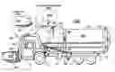 Fig. 01 - Front-loadable refuse container having side-loading robotic arm with motors and other mass mounted at rear of container and use of same with front-loading waste-hauling vehicle having hydraulic front forks or other retractably engageable lift means