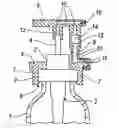 Fig. 01 - PUMP PUSHBUTTON, WITH AN OPERATING PORTION MOVABLE RELATIVE TO A PORTION HAVING A DISPENSING NOZZLE OR INSERT AND ELEMENTS FOR ITS RETENTION ON THE PUMP