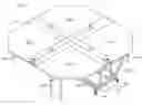 Fig. 01 - Table tennis game having a playing surface divided into multiple independent playing stations by intersecting rigid barriers