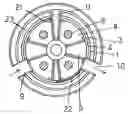 Fig. 01 - Reciprocating component-free kinematic motion apparatus for transforming pressure variations of a fluid operating in cyclically variable volume toroidal chambers into a mechanical work on a rotary axis and engine including said apparatus