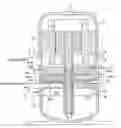 Fig. 01 - Scroll compressor with an orbiting scroll and two fixed scrolls and ring and tip seals
