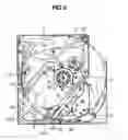 Fig. 03 - Optical disk device including buffer mechanism for buffering elastic deformation of the optical pickup side of a disk motor plate