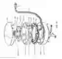 Fig. 58 - Electrical power supplying device having a ring-like subassembly for receiving the power plugs and/or power adapters associated with a plurality of electrical appliances, and managing excess power cord length therewithin in a concealed manner