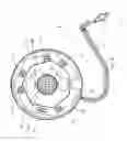 Fig. 63 - Electrical power supplying device having a ring-like subassembly for receiving the power plugs and/or power adapters associated with a plurality of electrical appliances, and managing excess power cord length therewithin in a concealed manner