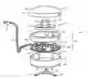 Fig. 01 - Wall-mountable electrical power supplying device for mounting to a wall surface about a standard wall-mounted power receptacle, using a mounting bracket arranged between the housing and wall surface and an electrical power supply plug integrated with the housing