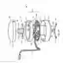 Fig. 04 - Electrical power supplying device having a lower deck housing region for containing and concealing a plurality of electrical power adapters associated with a plurality of electrical appliances, and an upper deck housing region for supporting a ring-like power assembly having a central aperture and receiving the power plugs and/or power adapters of electrical appliances, while managing excess power cord length within a 3D volume passing through said central aperture