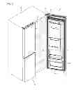 Fig. 03 - Refrigerator includes a second door disposed on a first door, a shelf disposed on the first door, a connection assembly connecting the shelf to the second door and linking opening of the second door to rotate the shelf