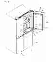 Fig. 04 - Refrigerator includes a second door disposed on a first door, a shelf disposed on the first door, a connection assembly connecting the shelf to the second door and linking opening of the second door to rotate the shelf