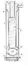 Fig. 01 - Sludge concentrator assembly incorporating upper centrifugal separator and lower barrier filter and exhibiting high flow velocity clean fluid outlet combined with low flow velocity solid entrapment
