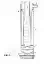 Fig. 08 - Sludge concentrator assembly incorporating upper centrifugal separator and lower barrier filter and exhibiting high flow velocity clean fluid outlet combined with low flow velocity solid entrapment
