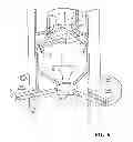 Fig. 09 - Sludge concentrator assembly incorporating upper centrifugal separator and lower barrier filter and exhibiting high flow velocity clean fluid outlet combined with low flow velocity solid entrapment