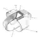 Fig. 07 - Apparatus and assembly for routing single length of flexible ribbon around package in crossed configuration, with apparatuses for securing and cutting ribbon