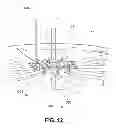 Fig. 13 - Rotating grill platform with blade tilting mechanism utilizing heat energy generated by the grill source of heat