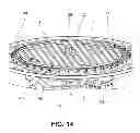 Fig. 15 - Rotating grill platform with blade tilting mechanism utilizing heat energy generated by the grill source of heat