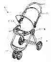 Fig. 01 - FOLDABLE STROLLER FRAME HAVING THREE SECTIONS JOINED TO AND FOLDABLE AROUND A COMMON HUB STRUCTURE