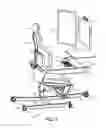 Fig. 02 - Ergonomic productivity workstation having coordinated and harmonized movement of head rest, backrest, seat, leg rest, arm rests, monitor support, and work trays through sitting, standing, and reclining configurations