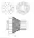 Fig. 10 - Key pulley segment features, segment stack configuration, and cam and roller design and actuation in a synchronized segmentally interchanging pulley transmission system