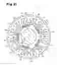 Fig. 17 - Brushless motor with cog-shaped rotor core having poles with auxiliary magnets and shaft-fixing portions
