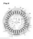 Fig. 35 - Brushless motor with cog-shaped rotor core having poles with auxiliary magnets and shaft-fixing portions