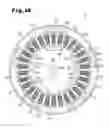 Fig. 42 - Brushless motor with cog-shaped rotor core having poles with auxiliary magnets and shaft-fixing portions