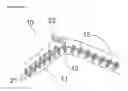Fig. 03 - Amplification of electromagnetic waves via interaction with an electron beam by using a waveguide having a linear interaction channel with curved parts and including rows of pillars extending through the waveguide