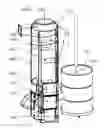 Fig. 01 - Combined briquetting and cyclonic separation device and process capable of removing particles from a fluid stream and converting directly into briquettes
