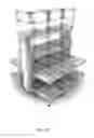 Fig. 12 - Configurable and dismantlable display case system comprising a plastic shelving unit with trays at different levels, and method of assembly