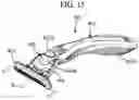 Fig. 15 - Shaver's handle with a lock and release mechanism for engaging and disengaging a razor cartridge
