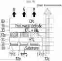 Fig. 10 - Transparent display device including a transmissive electrode and a capping structure at an emission portion and a transmission portion